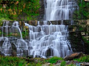 Превью обои водопад, поток, скалы, пейзаж