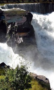 Превью обои водопад, поток, стремительный, пена, скалы