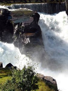 Превью обои водопад, поток, стремительный, пена, скалы