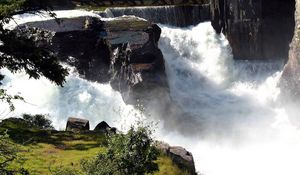 Превью обои водопад, поток, стремительный, пена, скалы