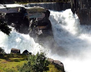 Превью обои водопад, поток, стремительный, пена, скалы