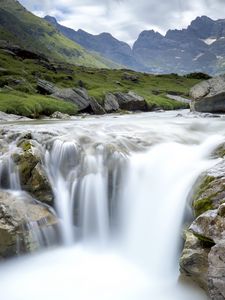 Превью обои водопад, поток, вода, камни, скалы