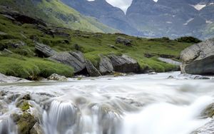 Превью обои водопад, поток, вода, камни, скалы