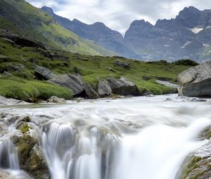 Превью обои водопад, поток, вода, камни, скалы