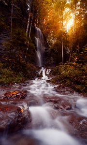 Превью обои водопад, поток, вода, камни, деревья