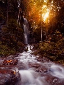 Превью обои водопад, поток, вода, камни, деревья