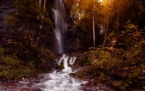 Превью обои водопад, поток, вода, камни, деревья