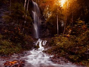 Превью обои водопад, поток, вода, камни, деревья