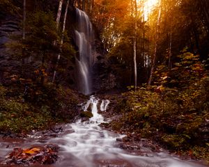 Превью обои водопад, поток, вода, камни, деревья