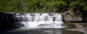 Превью обои водопад, поток, вода, деревья, лес