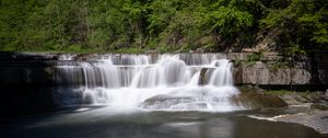 Превью обои водопад, поток, вода, деревья, лес