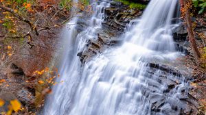 Превью обои водопад, природа, пейзаж, осень, обрыв, камни