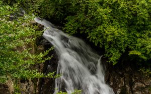 Превью обои водопад, растения, камни, вода