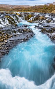 Превью обои водопад, река, берег, камни, пейзаж