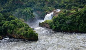 Превью обои водопад, река, берега, деревья, пейзаж