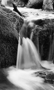 Превью обои водопад, река, черно-белый, природа