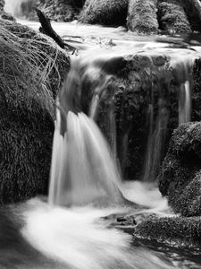 Превью обои водопад, река, черно-белый, природа