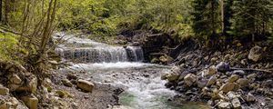 Превью обои водопад, река, деревья, камни, лес, природа