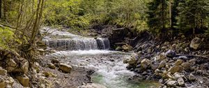 Превью обои водопад, река, деревья, камни, лес, природа