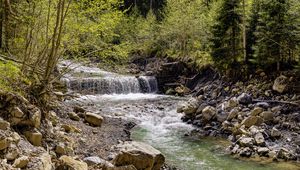 Превью обои водопад, река, деревья, камни, лес, природа