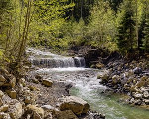 Превью обои водопад, река, деревья, камни, лес, природа