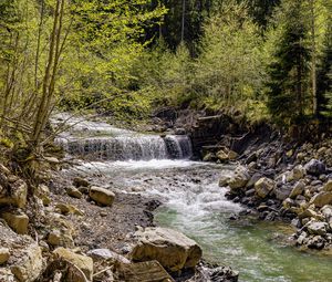 Превью обои водопад, река, деревья, камни, лес, природа