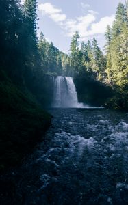 Превью обои водопад, река, деревья, лес