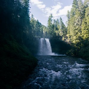 Превью обои водопад, река, деревья, лес