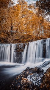 Превью обои водопад, река, деревья, осень, пейзаж
