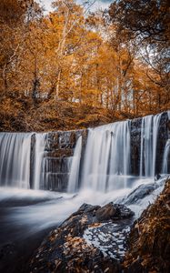 Превью обои водопад, река, деревья, осень, пейзаж