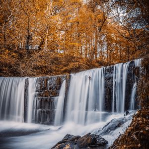 Превью обои водопад, река, деревья, осень, пейзаж