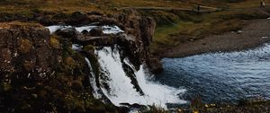 Превью обои водопад, река, гора, холм, скалы