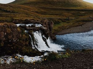 Превью обои водопад, река, гора, холм, скалы