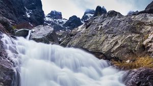 Превью обои водопад, река, горы, скалы, камни