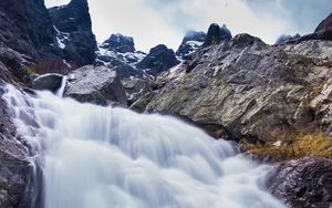 Превью обои водопад, река, горы, скалы, камни