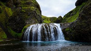 Превью обои водопад, река, камни, течение