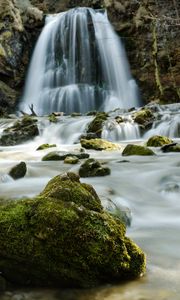 Превью обои водопад, река, камни, вода, течение, природа