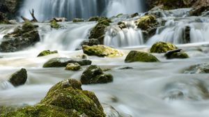 Превью обои водопад, река, камни, вода, течение, природа