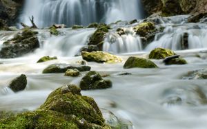 Превью обои водопад, река, камни, вода, течение, природа