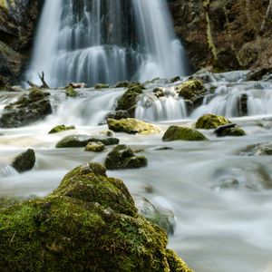 Превью обои водопад, река, камни, вода, течение, природа