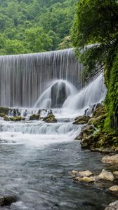 Превью обои водопад, река, камни, брызги