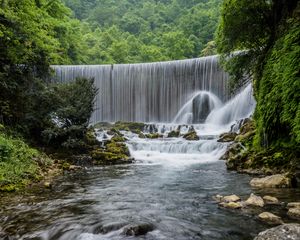 Превью обои водопад, река, камни, брызги