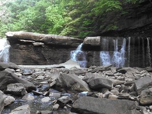 Превью обои водопад, река, камни, скалы