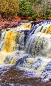 Превью обои водопад, река, камни, деревья, hdr