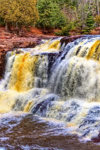 Превью обои водопад, река, камни, деревья, hdr