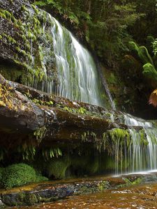 Превью обои водопад, река, камни, лето