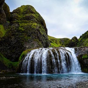 Превью обои водопад, река, камни, течение