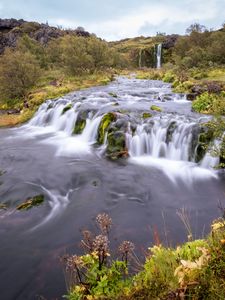 Превью обои водопад, река, каскад, деревья, пейзаж