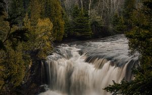 Превью обои водопад, река, лес, вода, пейзаж, природа