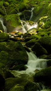 Превью обои водопад, река, мох, камни, природа